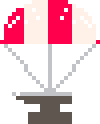 The red and white parachute pickup, with an anvil hanging below