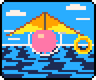 Noon: Bloop in its bubble under the hang glider, a gold hoop ahead